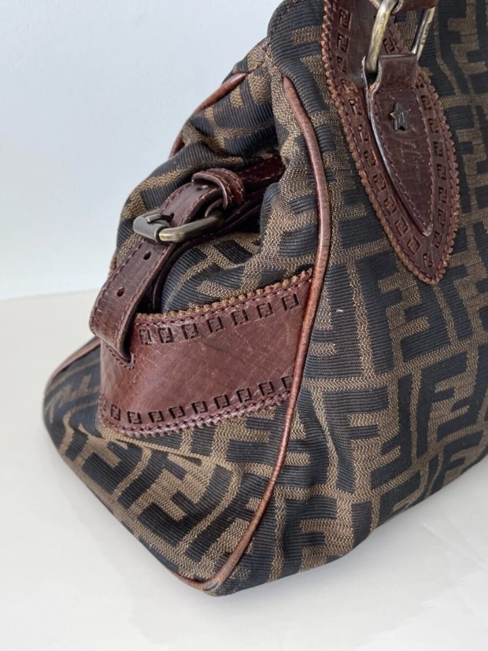 FENDI Zucca Du Jour Leather Trim Handle Canvas Tote w/Card & Dust Bag & Box - Picture 7 of 16